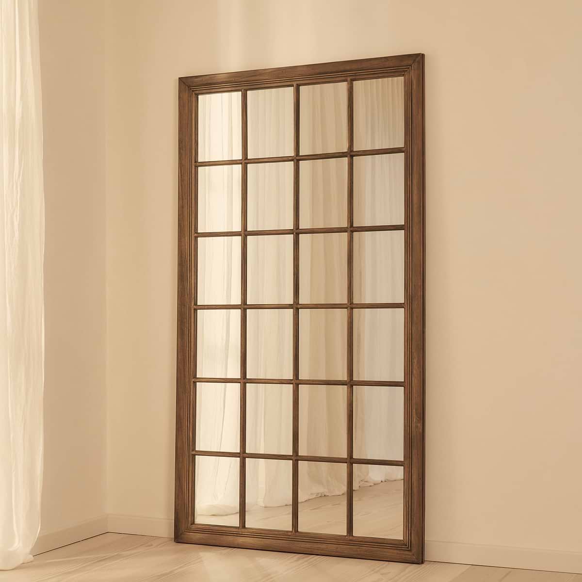Sasha - Dark Wood Shabby Chic Full Length Window Mirror 180cm x 100cm
