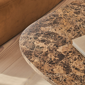 Melrose - Dark Emperador Marble Irregular Dark Wood Premium Coffee Table