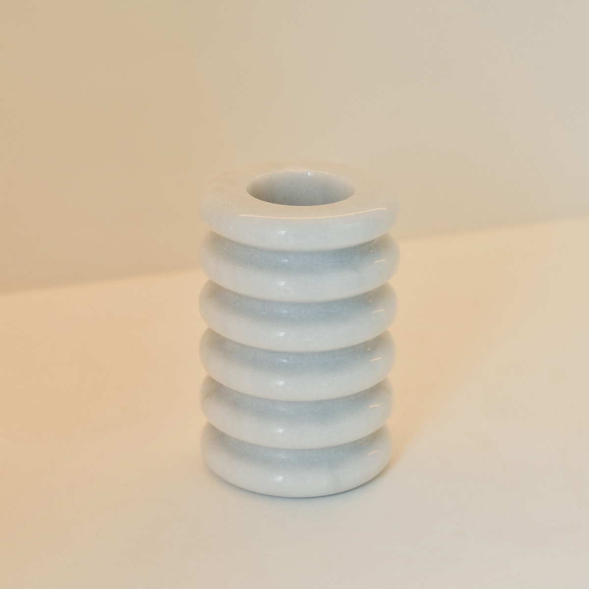 Varella - White Marble Ribbed Decorative Vase 15cm