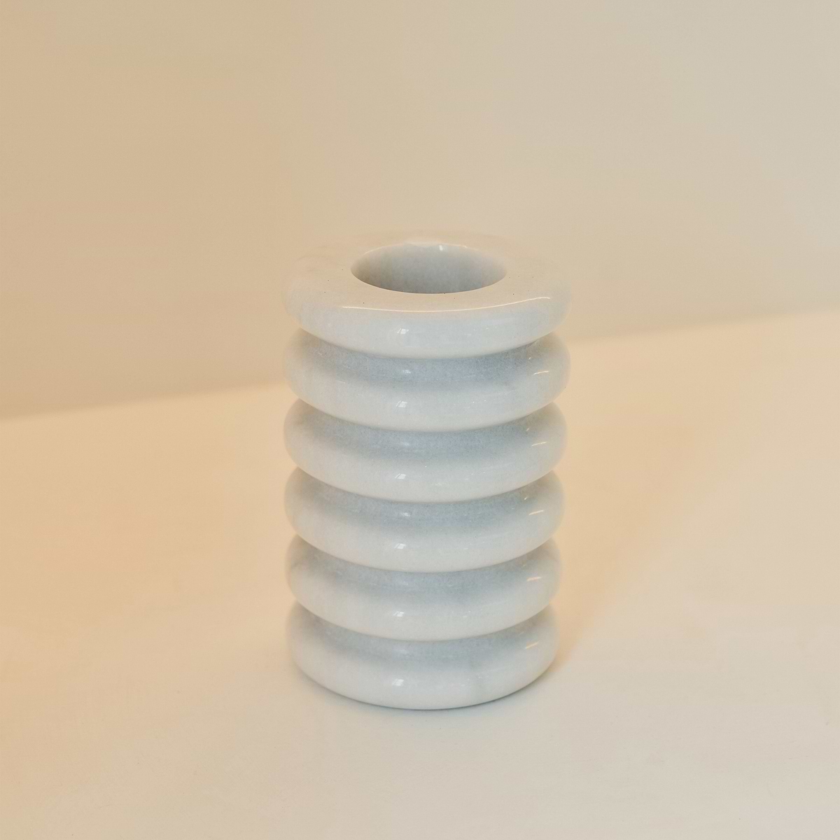 Varella - White Marble Ribbed Decorative Vase 15cm