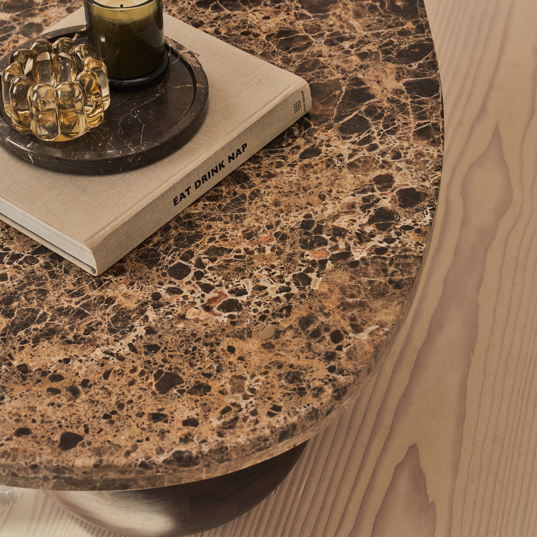 Melrose - Dark Emperador Marble Irregular Dark Wood Premium Coffee Table