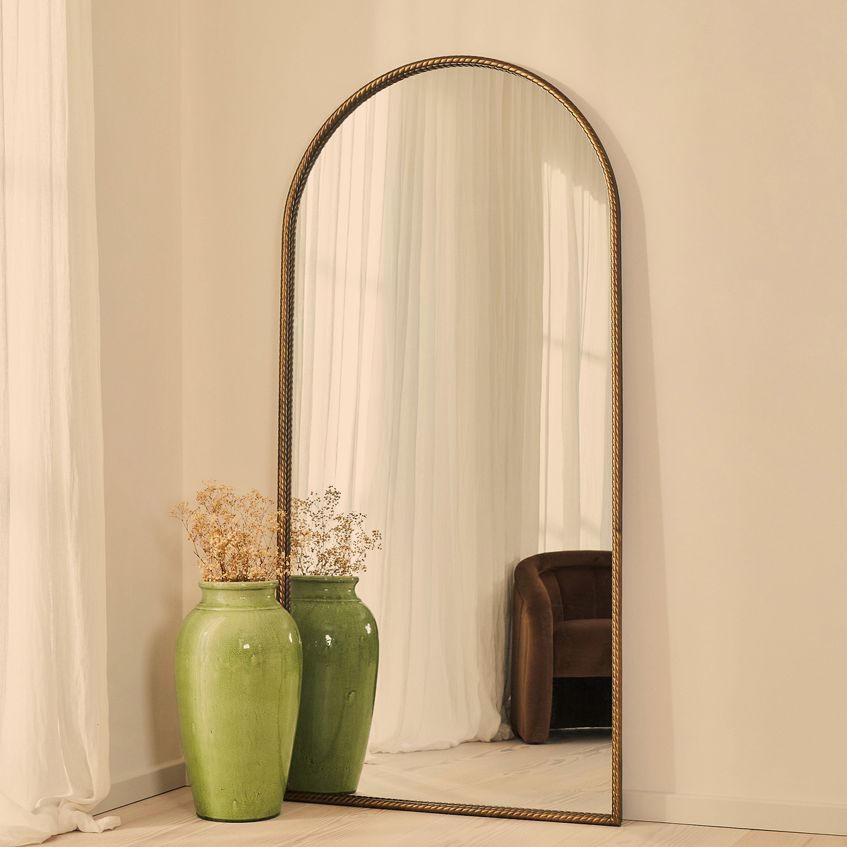 Corra - Antique Bronze Full Length Arched Rope Twist Mirror 190cm x 90cm