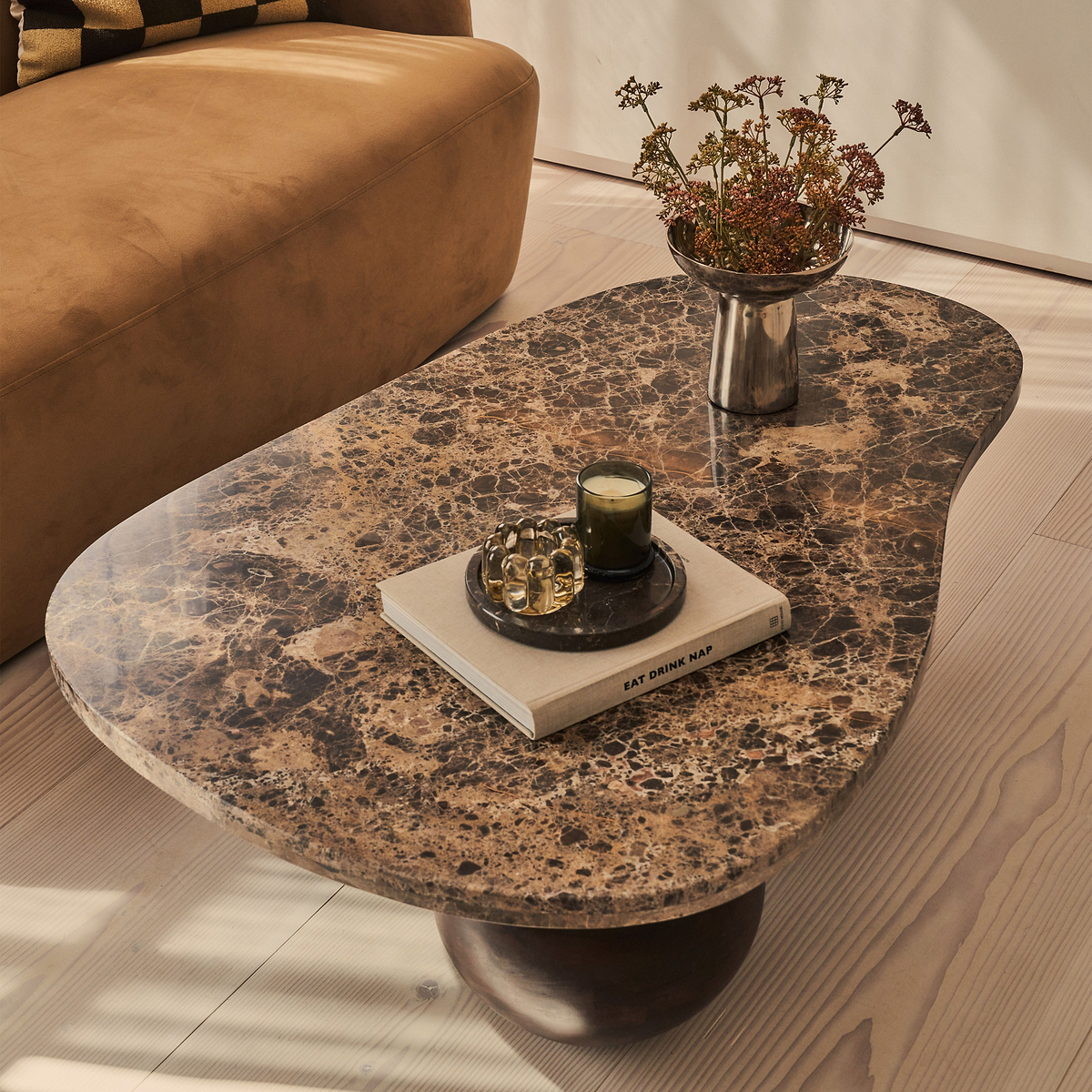 Melrose - Dark Emperador Marble Irregular Dark Wood Premium Coffee Table