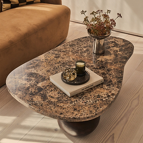 Melrose - Dark Emperador Marble Irregular Dark Wood Premium Coffee Table