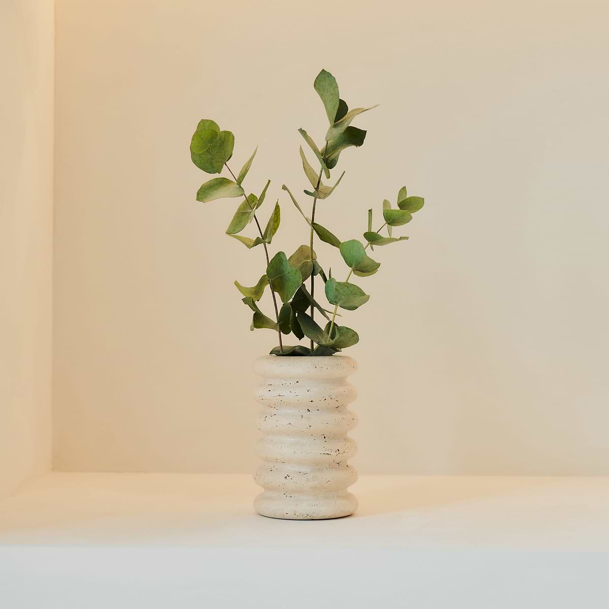 Varella - Cream Travertine Ribbed Decorative Vase 15cm