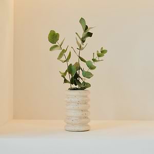 Varella - Cream Travertine Ribbed Decorative Vase 15cm