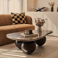 Melrose - Dark Emperador Marble Irregular Dark Wood Premium Coffee Table