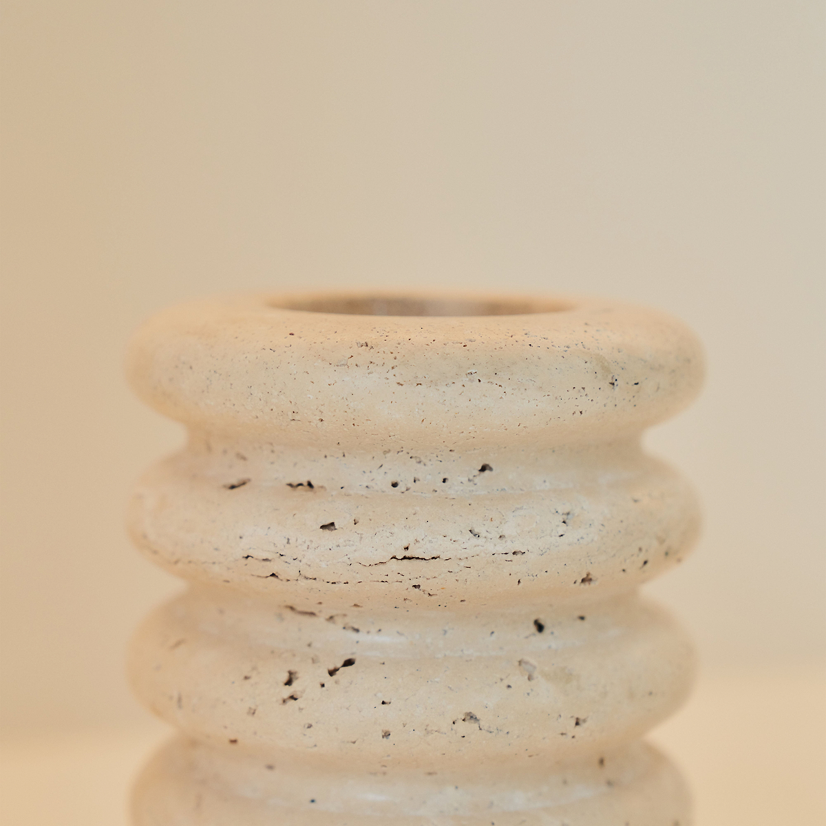 Varella - Cream Travertine Ribbed Decorative Vase 15cm