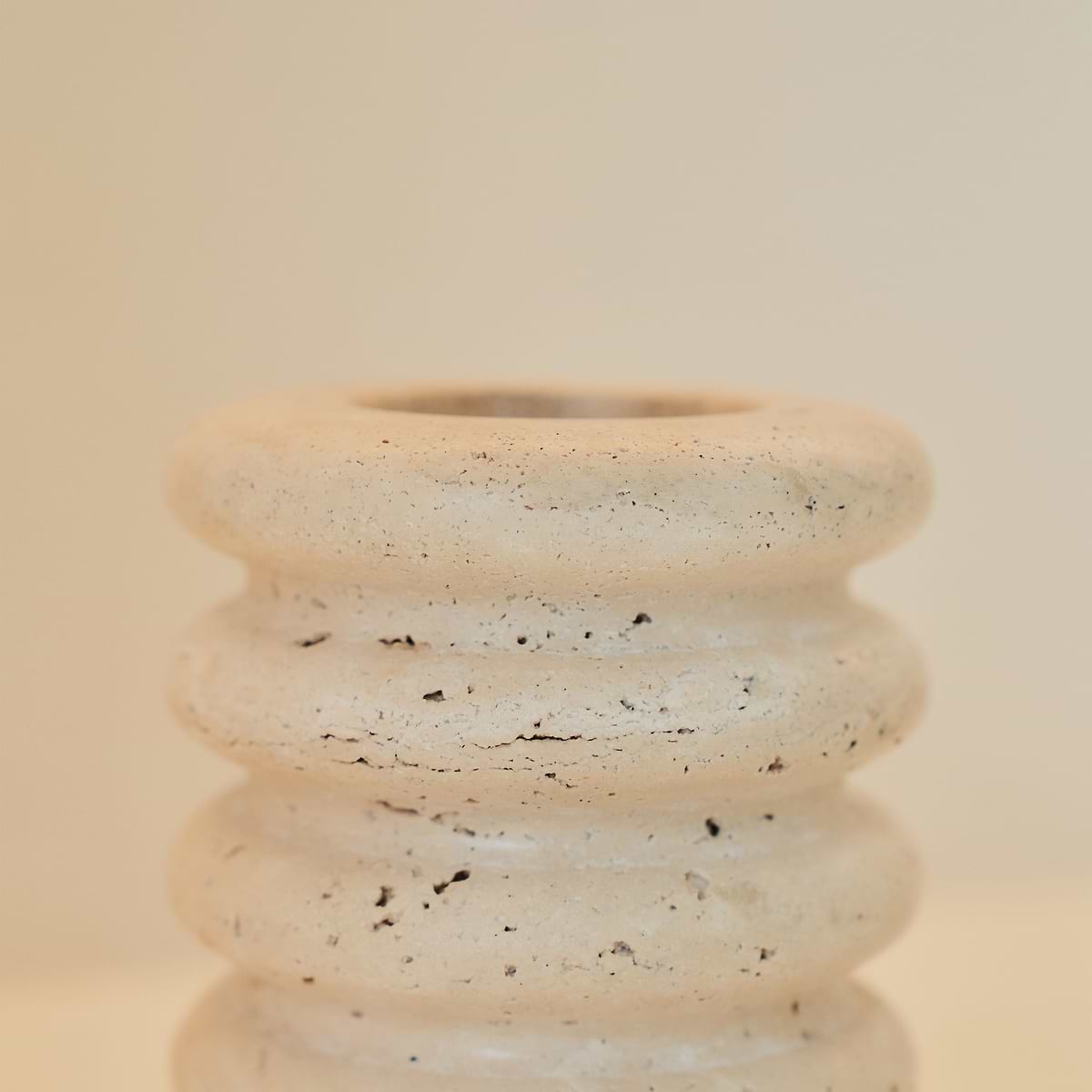 Varella - Cream Travertine Ribbed Decorative Vase 15cm