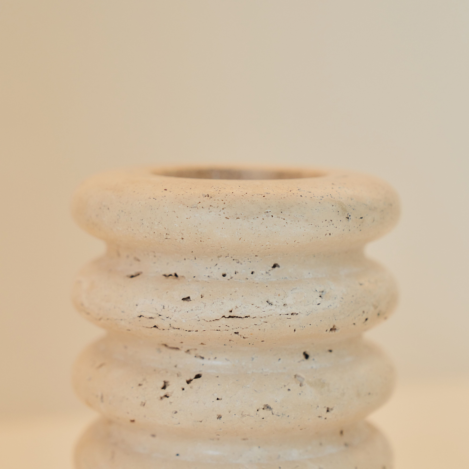 Varella - Cream Travertine Ribbed Decorative Vase 15cm