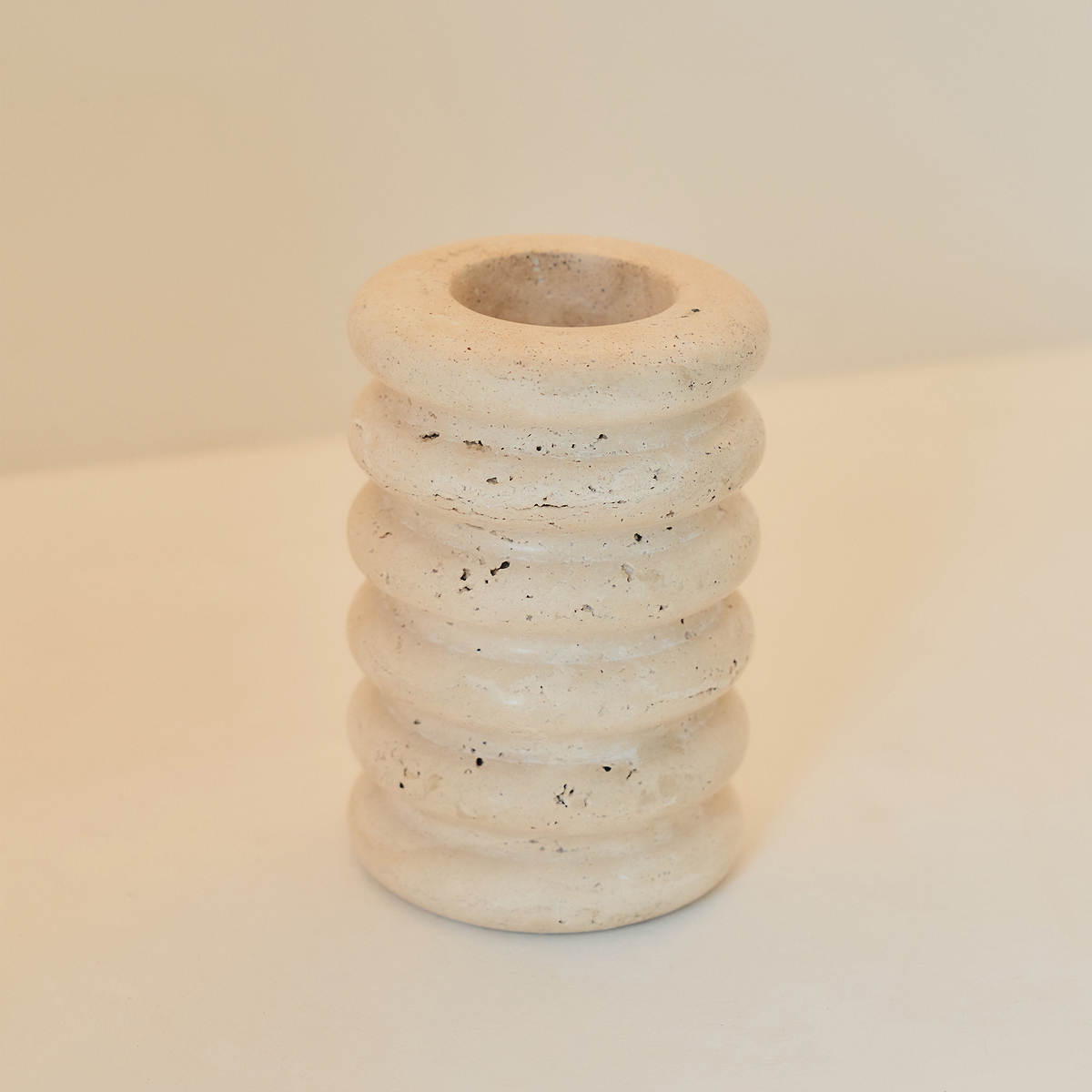 Varella - Cream Travertine Ribbed Decorative Vase 15cm