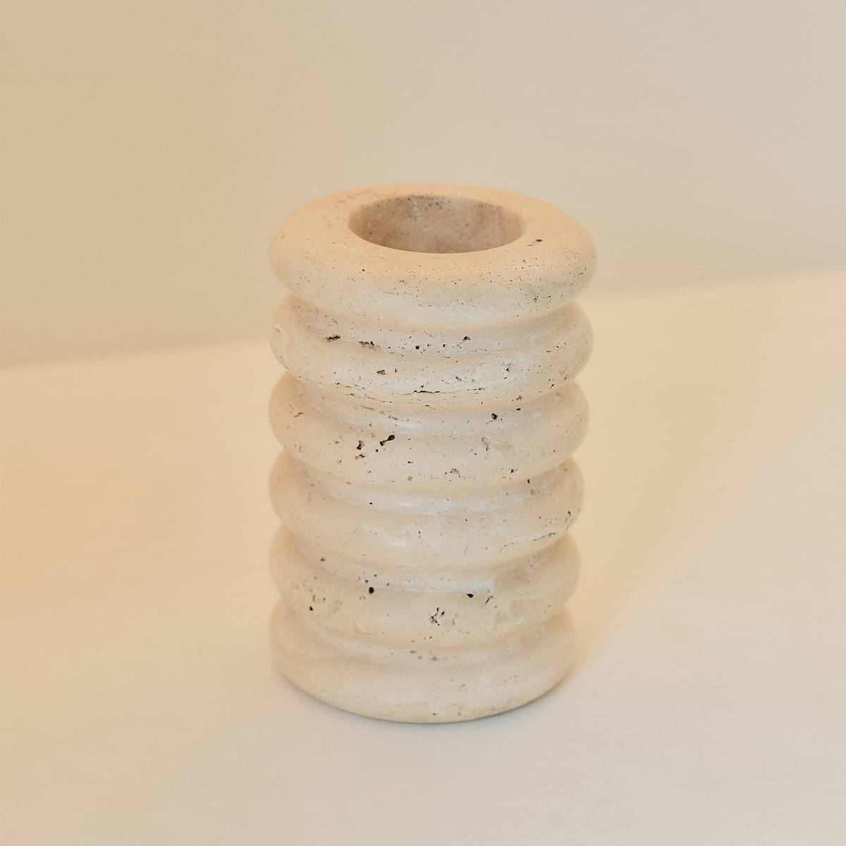 Varella - Cream Travertine Ribbed Decorative Vase 15cm