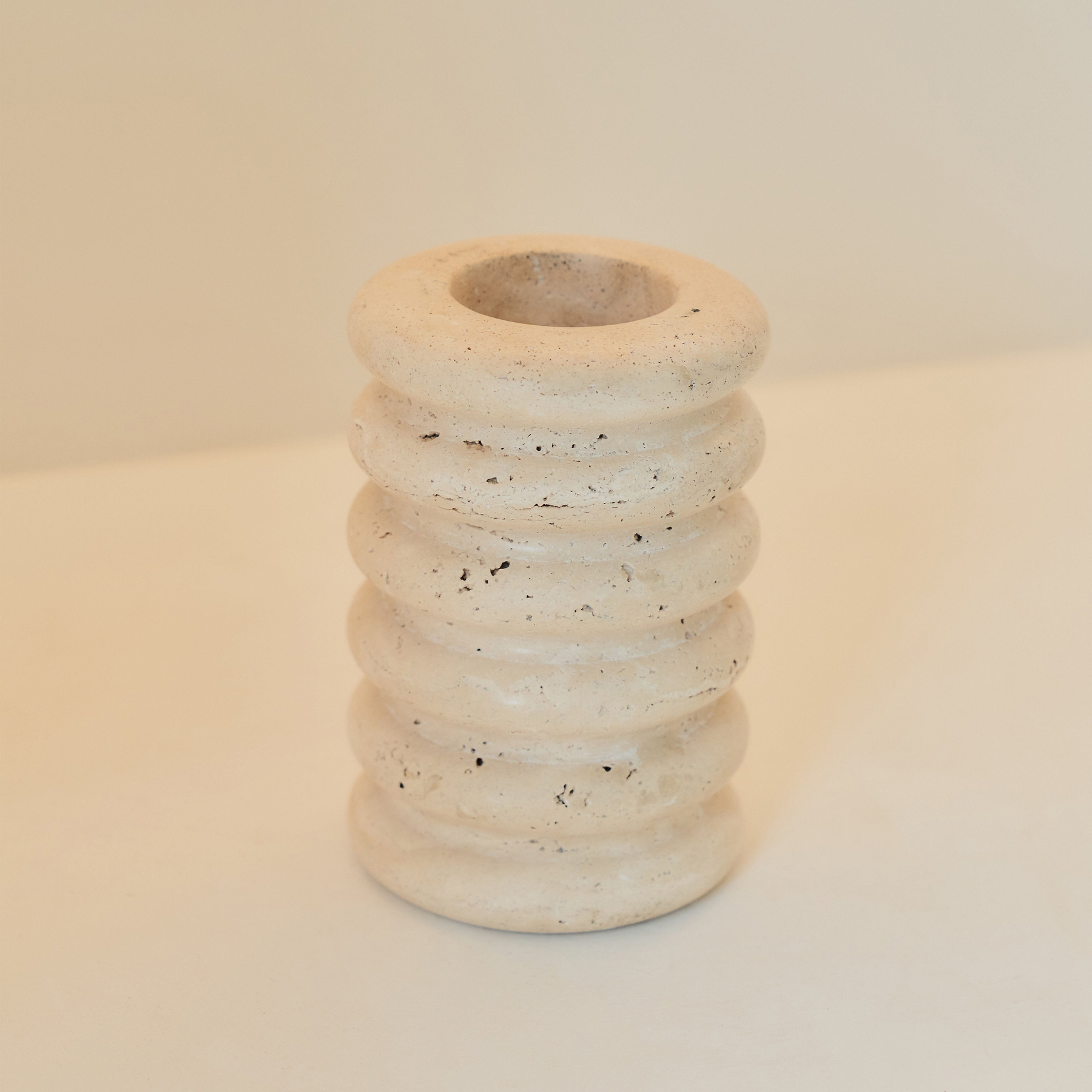 Varella - Cream Travertine Ribbed Decorative Vase 15cm