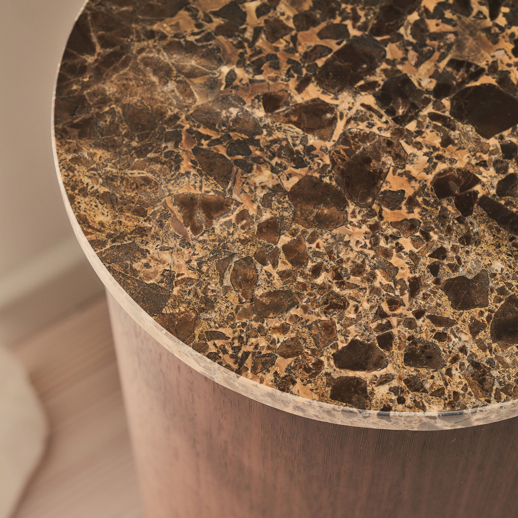 Madison - Dark Emperador Round Dark Wood Plinth