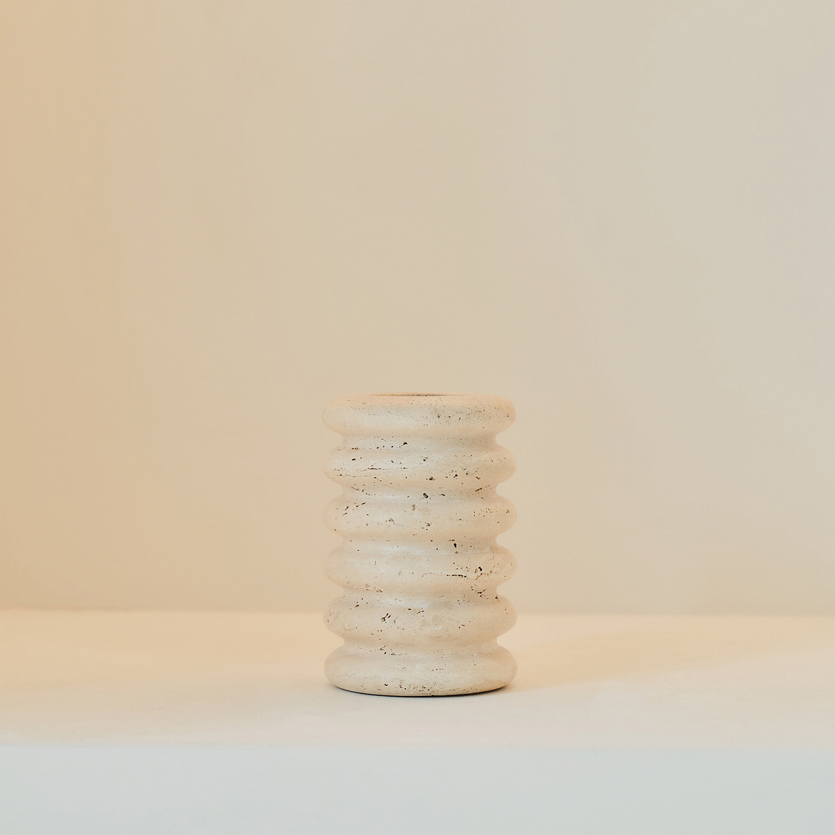 Varella - Cream Travertine Ribbed Decorative Vase 15cm