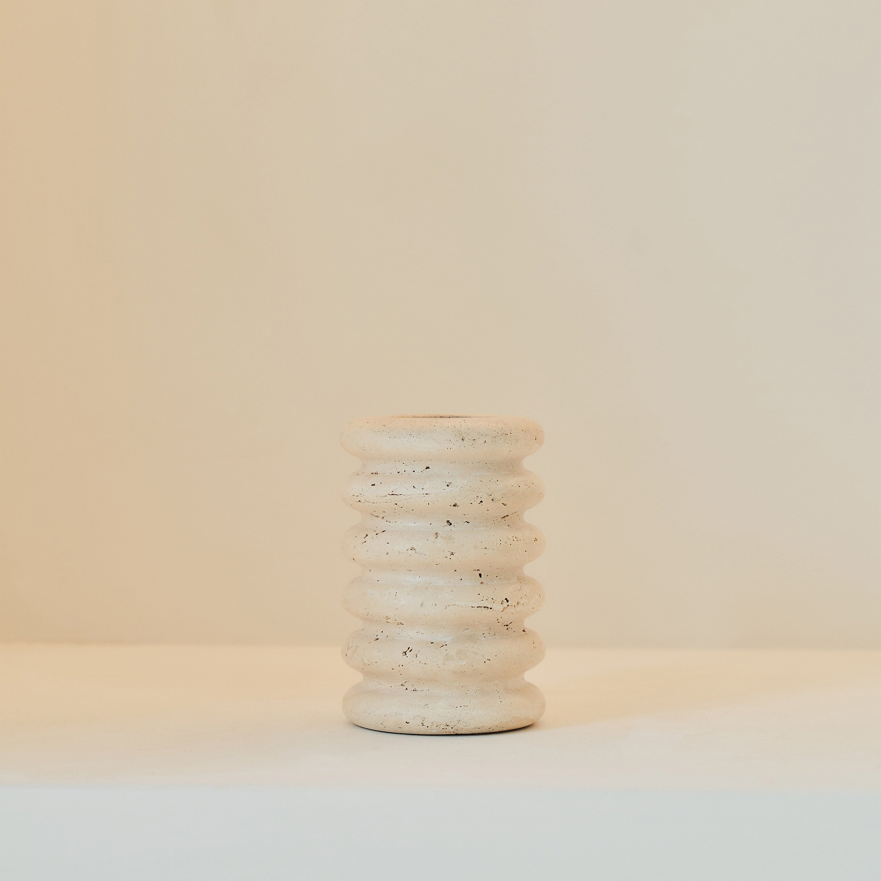 Varella - Cream Travertine Ribbed Decorative Vase 15cm
