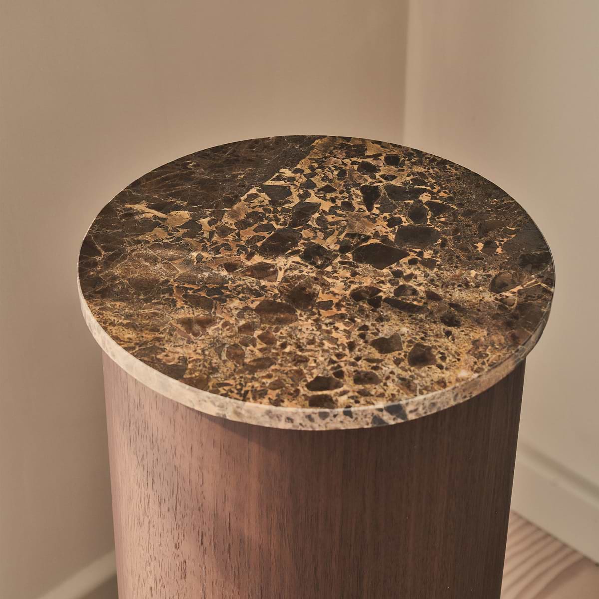Madison - Dark Emperador Round Dark Wood Plinth