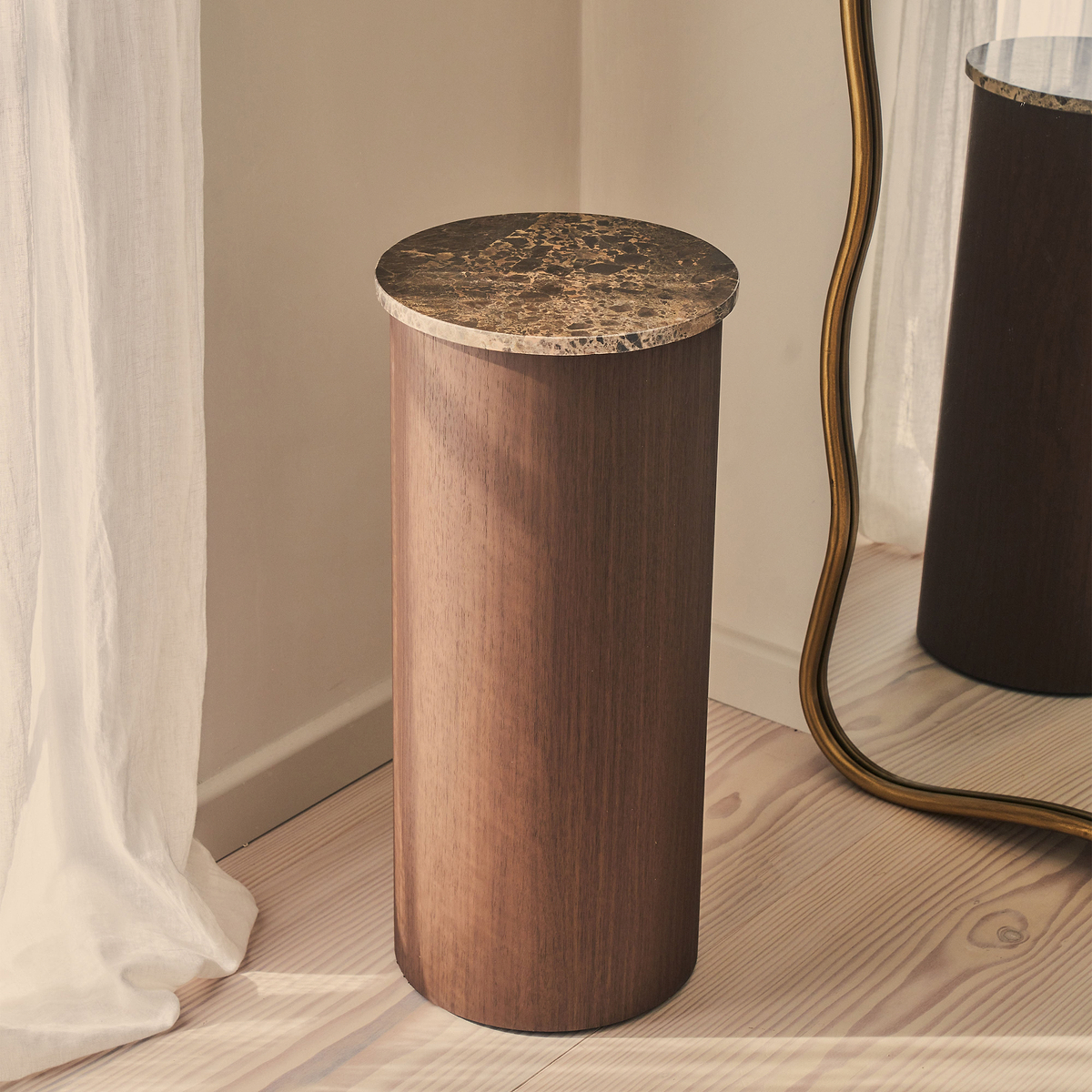 Madison - Dark Emperador Round Dark Wood Plinth