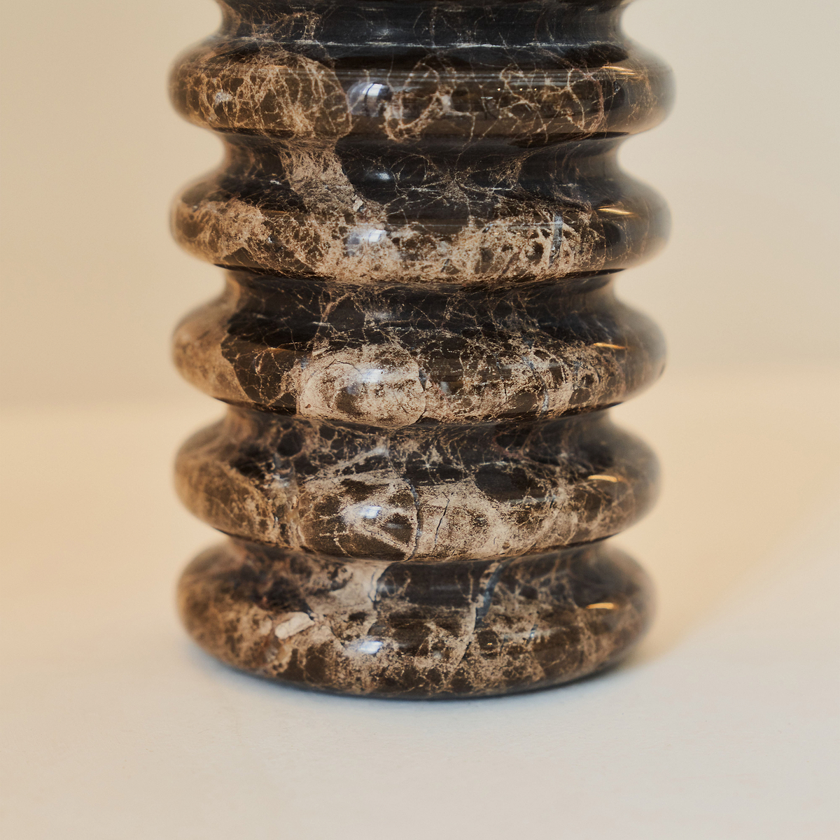 Varella - Dark Emperador Marble Ribbed Decorative Vase 15cm