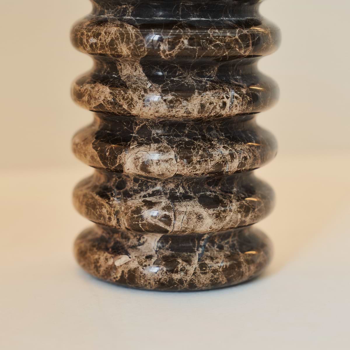 Varella - Dark Emperador Marble Ribbed Decorative Vase 15cm