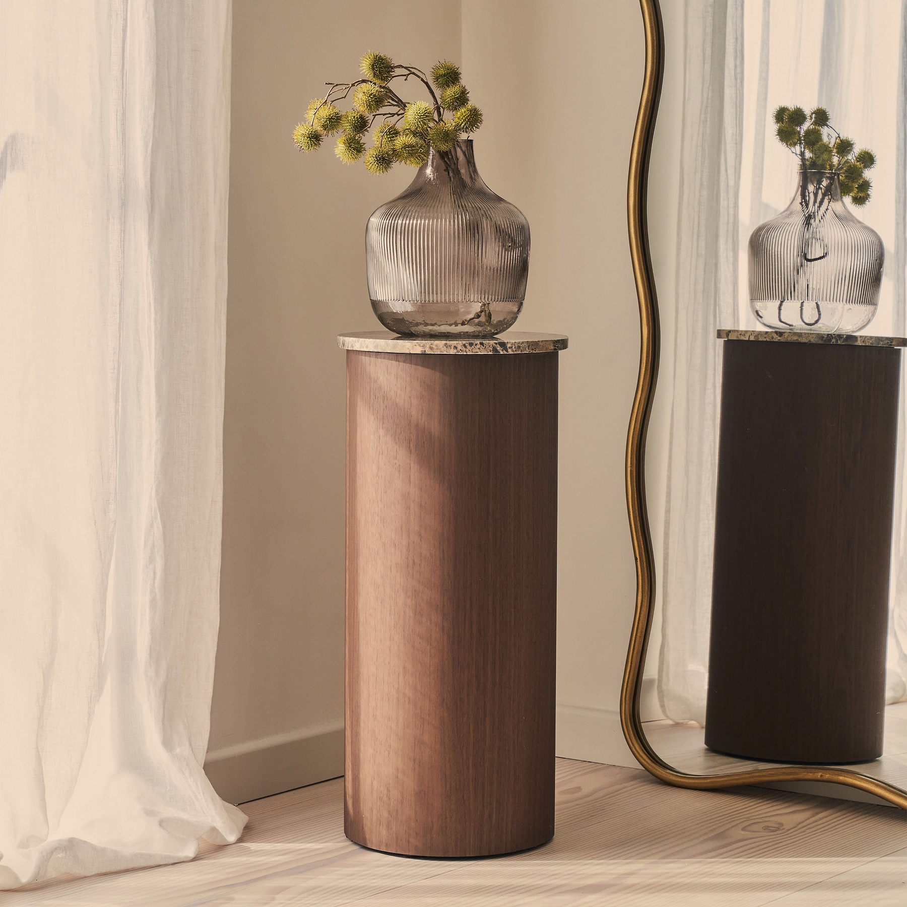 Madison - Dark Emperador Round Dark Wood Plinth