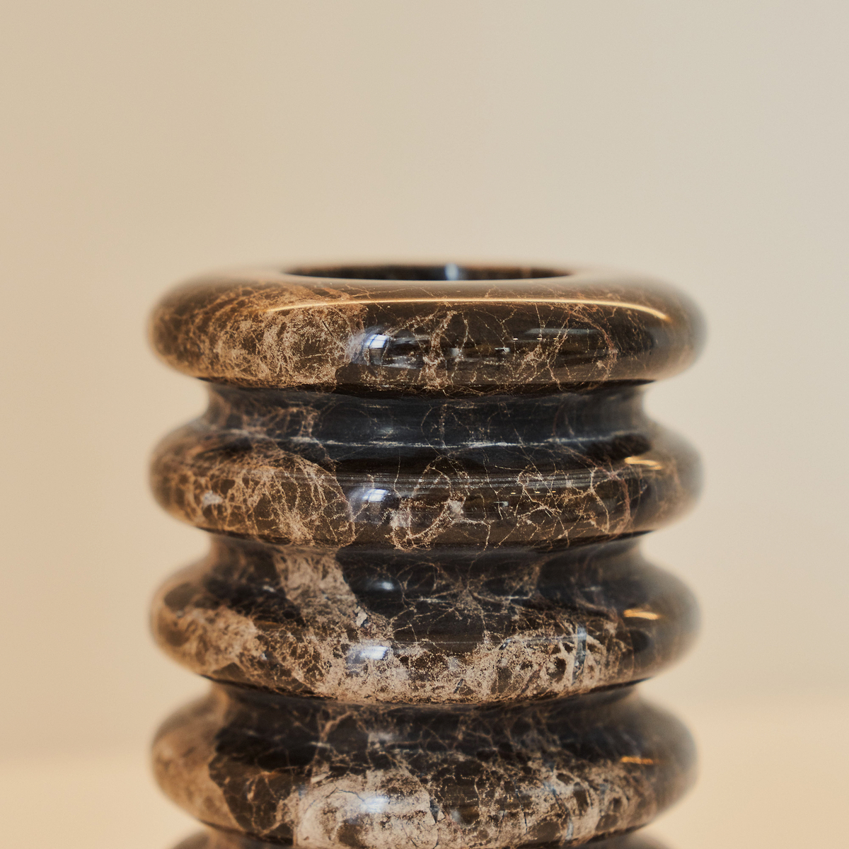 Varella - Dark Emperador Marble Ribbed Decorative Vase 15cm