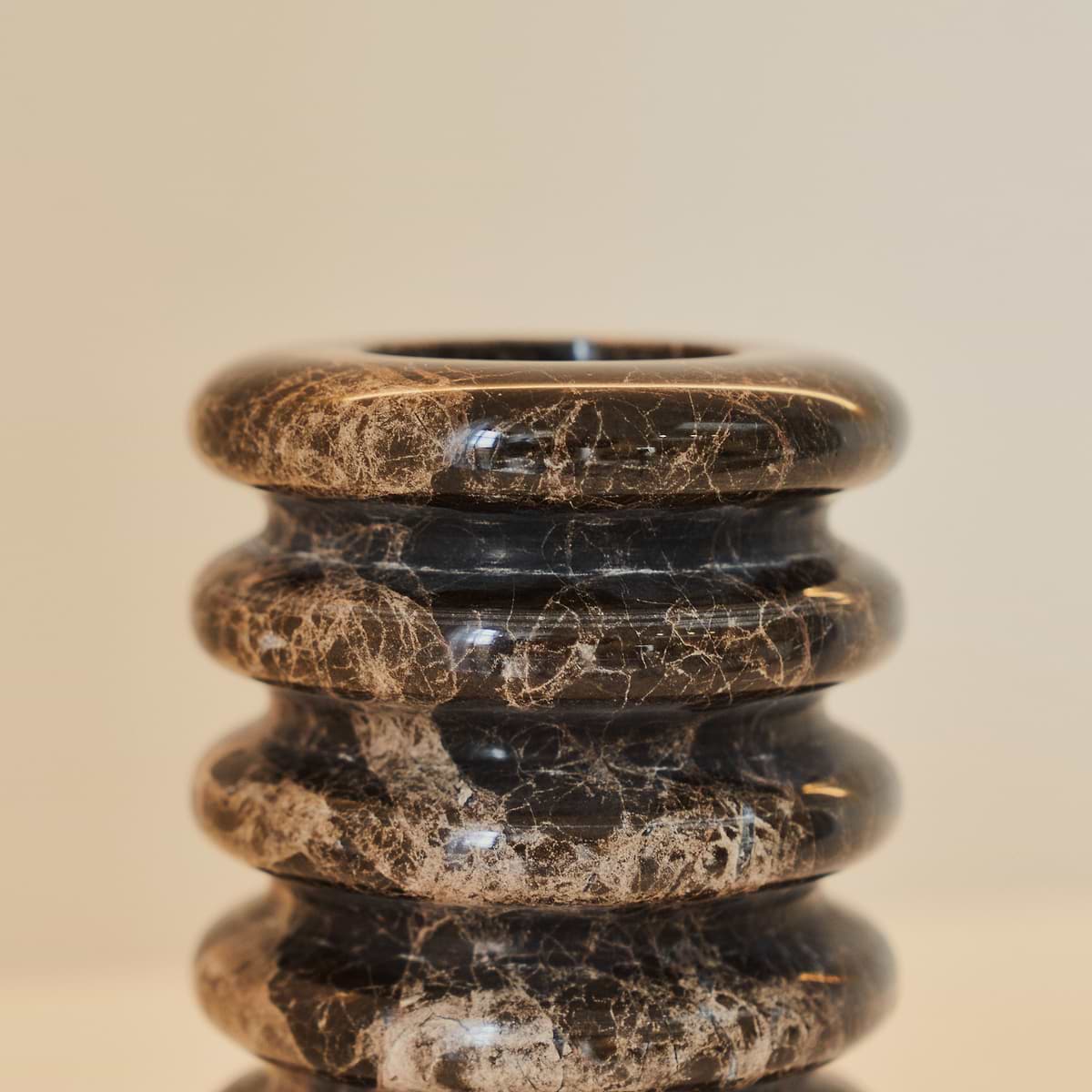 Varella - Dark Emperador Marble Ribbed Decorative Vase 15cm