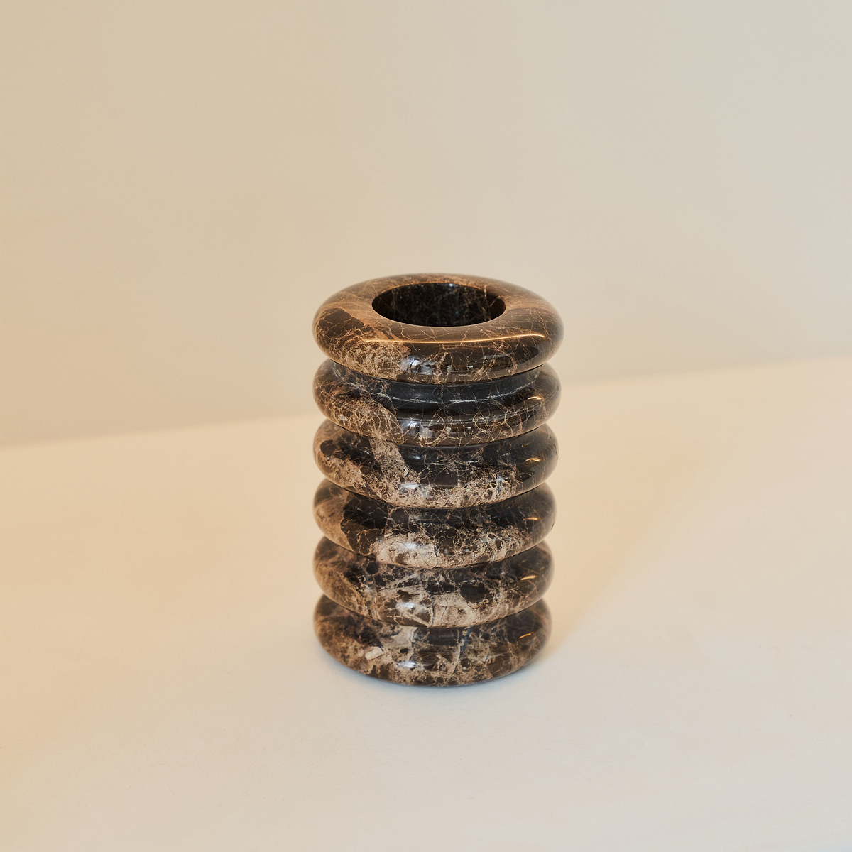 Varella - Dark Emperador Marble Ribbed Decorative Vase 15cm