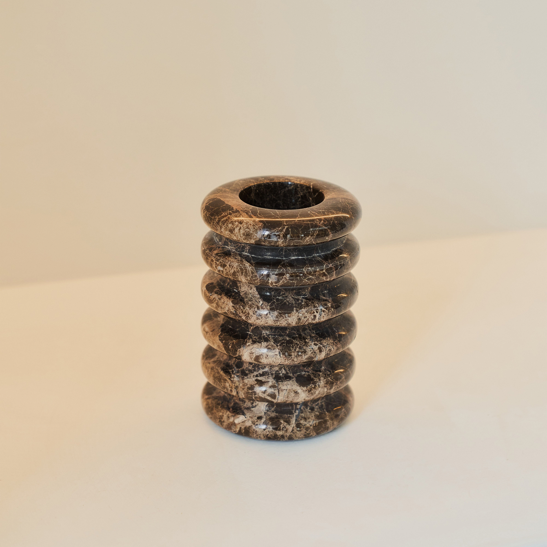 Varella - Dark Emperador Marble Ribbed Decorative Vase 15cm