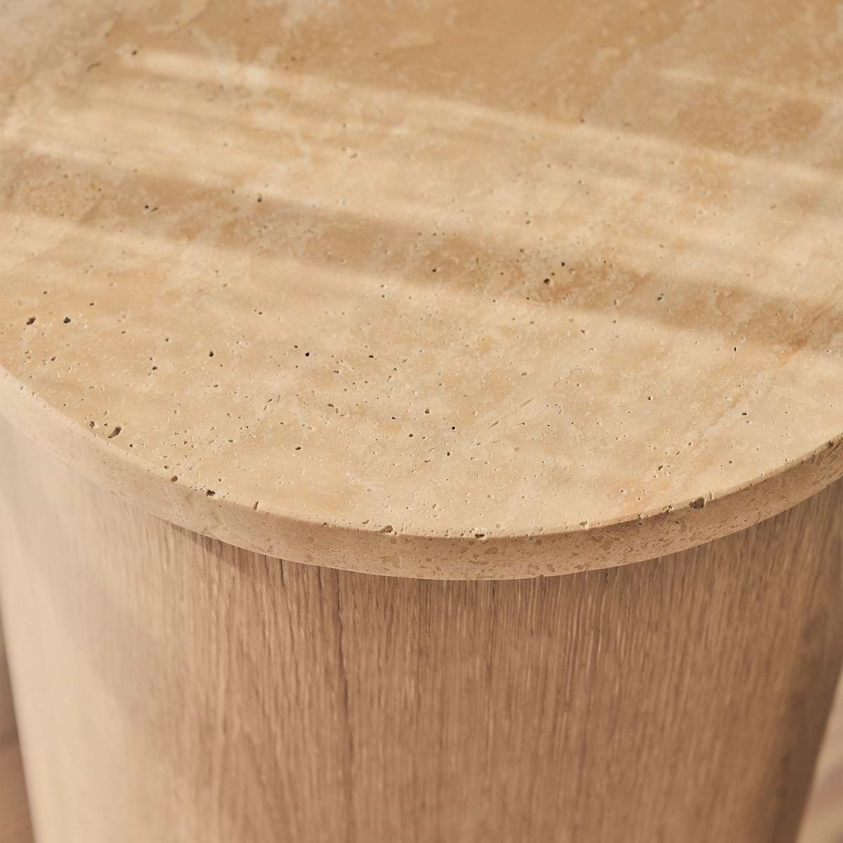 Madison - Beige Travertine Round Washed Wood Plinth