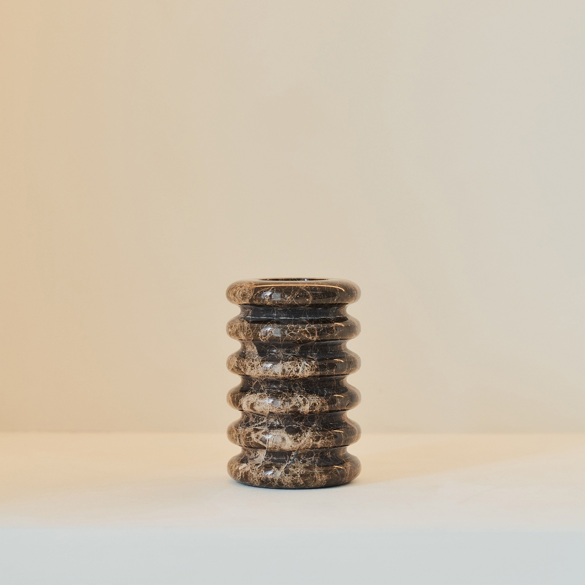 Varella - Dark Emperador Marble Ribbed Decorative Vase 15cm