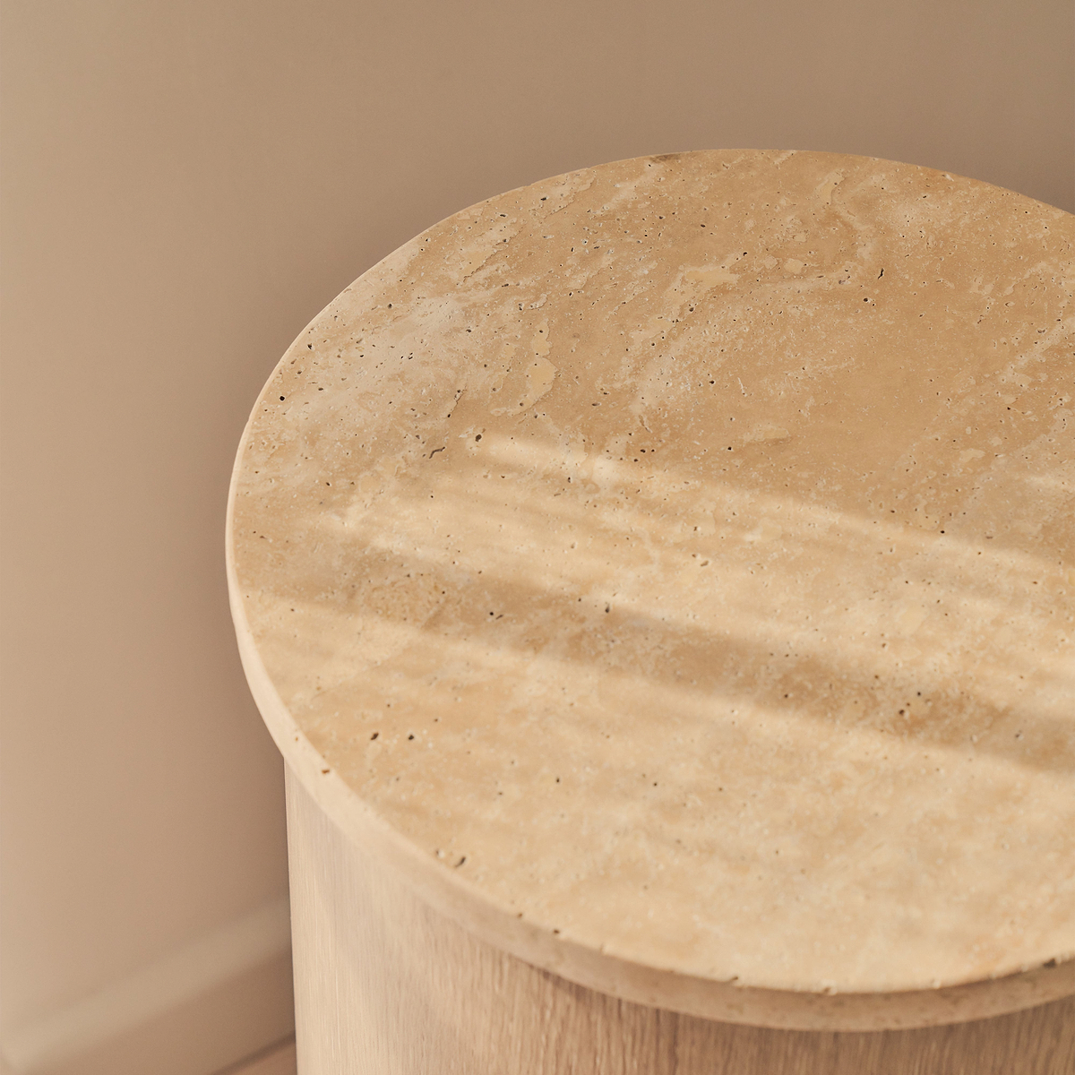 Madison - Beige Travertine Round Washed Wood Plinth