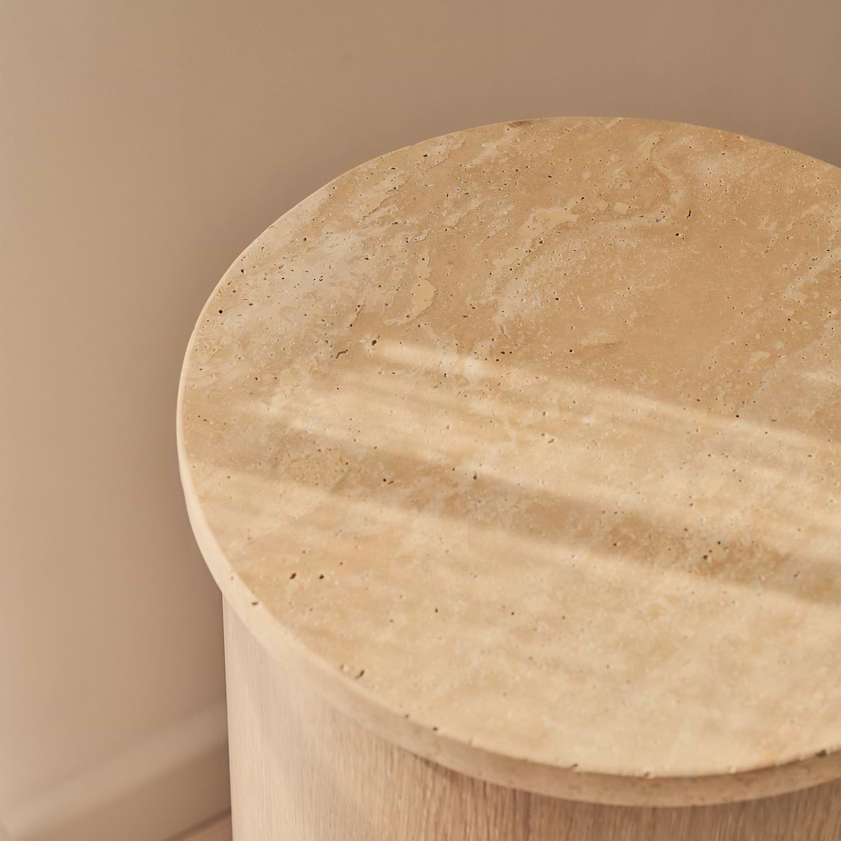 Madison - Beige Travertine Round Washed Wood Plinth
