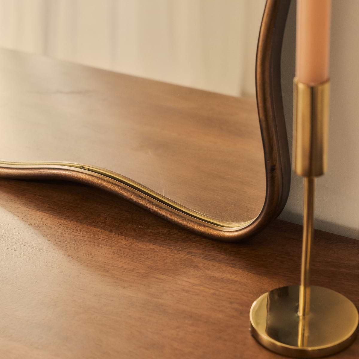 Sabrina - Antique Bronze Wavy Arched Metal Overmantle Mirror 100cm x 70cm