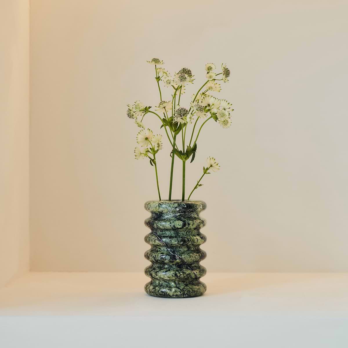 Varella - Green Marble Ribbed Decorative Vase 15cm