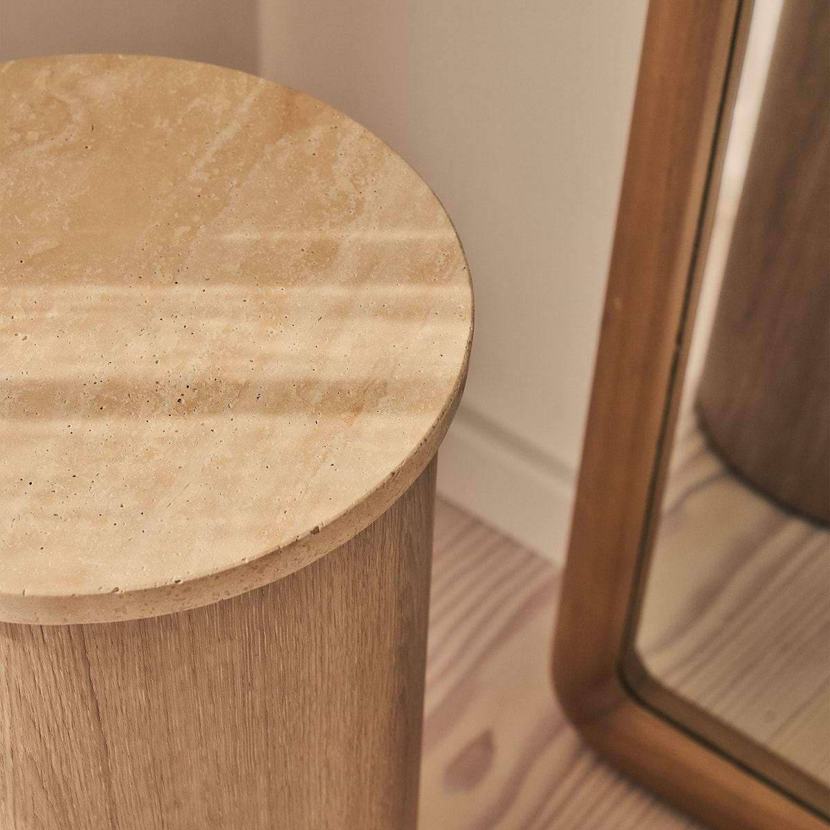 Madison - Beige Travertine Round Washed Wood Plinth