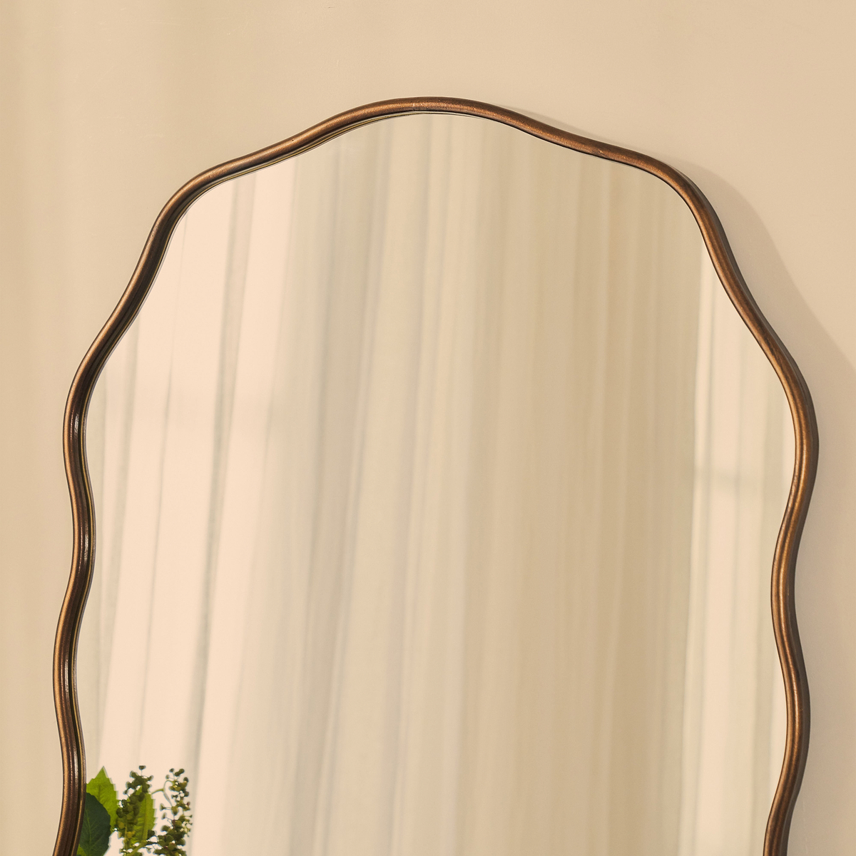 Sabrina - Antique Bronze Wavy Arched Metal Overmantle Mirror 100cm x 70cm