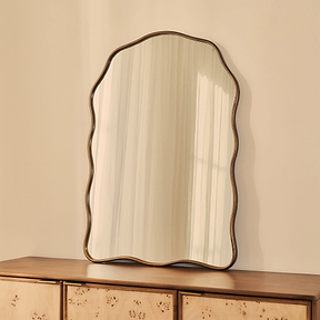 Sabrina - Antique Bronze Wavy Arched Metal Overmantle Mirror 100cm x 70cm