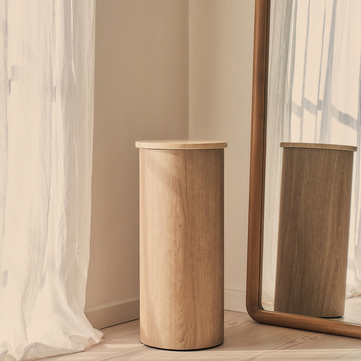 Madison - Beige Travertine Round Washed Wood Plinth