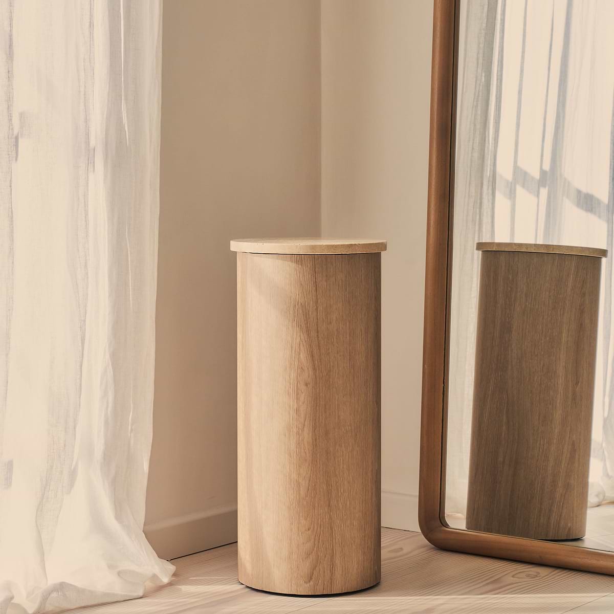 Madison - Beige Travertine Round Washed Wood Plinth