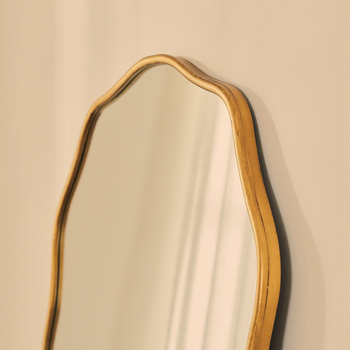 Sabrina - Gold Wavy Arched Metal Overmantle Mirror 100cm x 70cm