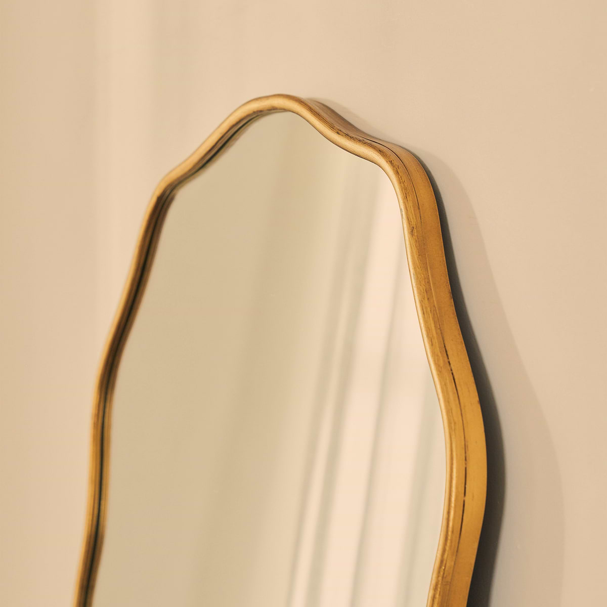 Sabrina - Gold Wavy Arched Metal Overmantle Mirror 100cm x 70cm