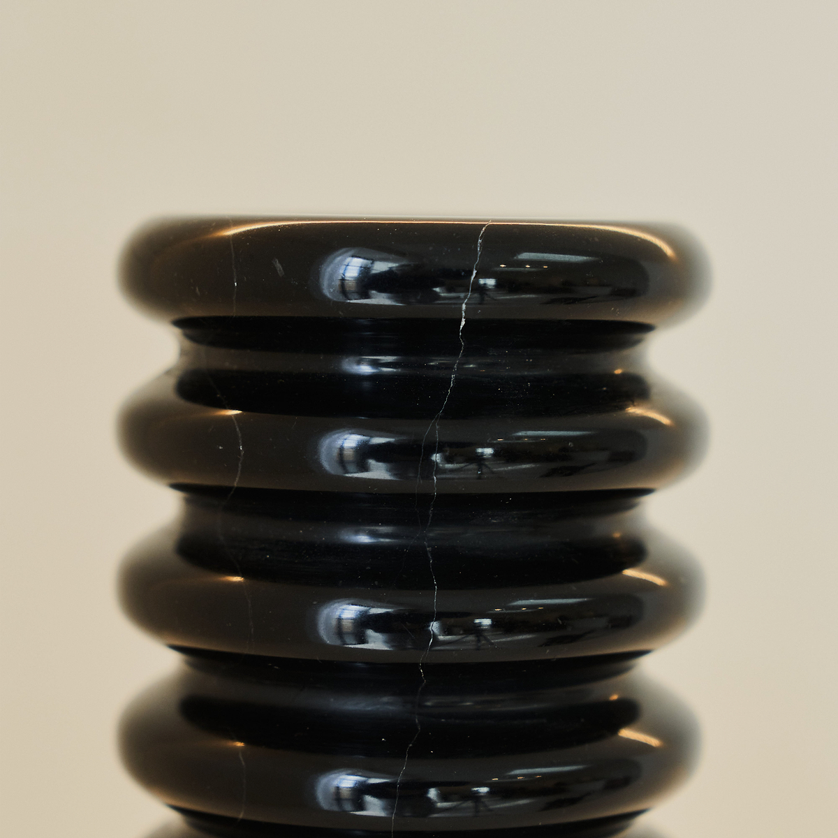 Varella - Large Black Marble Ribbed Decorative Vase 25cm