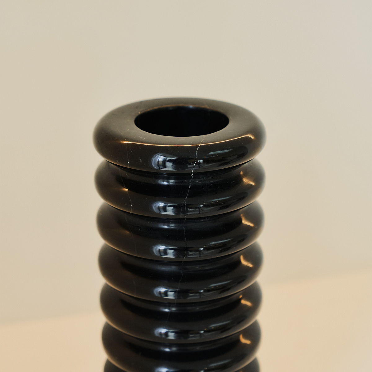 Varella - Large Black Marble Ribbed Decorative Vase 25cm