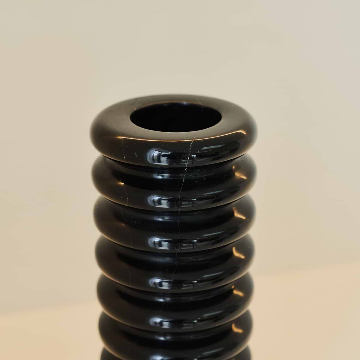 Varella - Large Black Marble Ribbed Decorative Vase 25cm