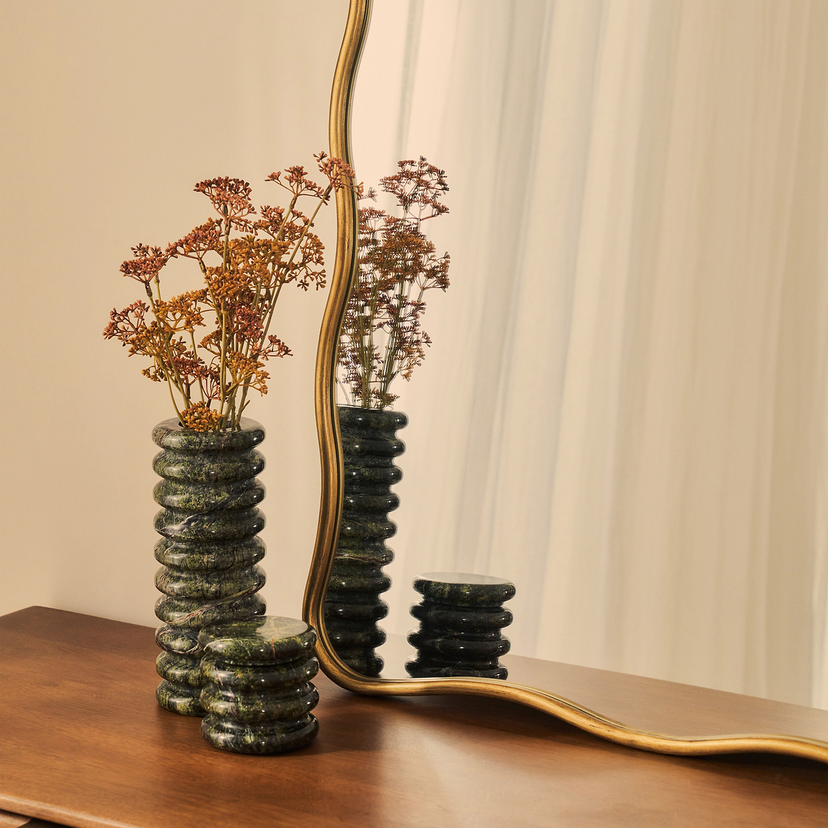 Sabrina - Gold Wavy Arched Metal Overmantle Mirror 100cm x 70cm