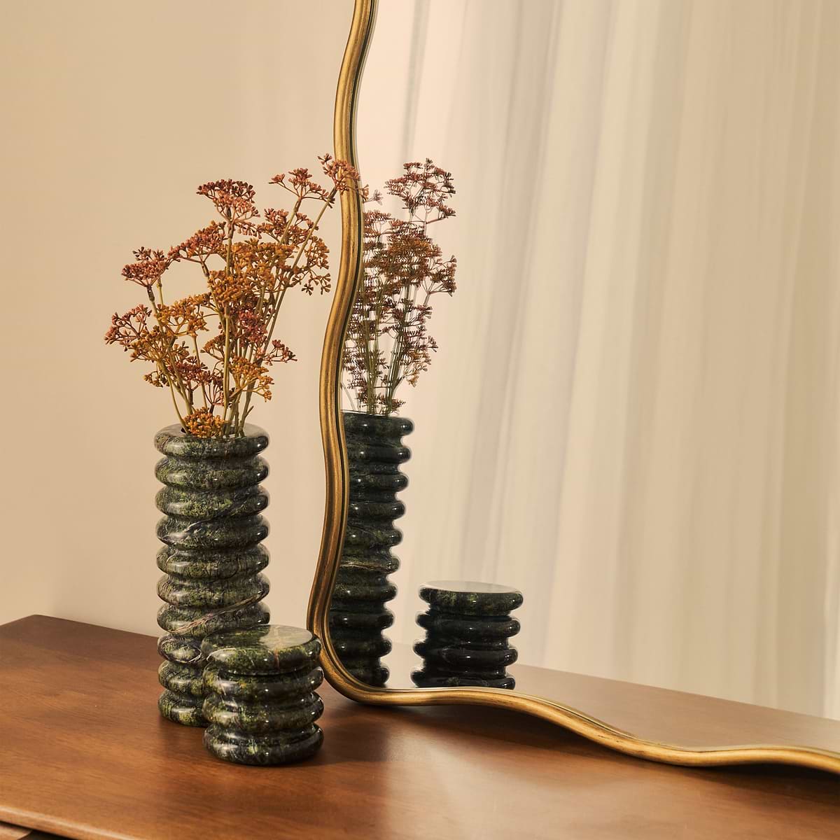 Sabrina - Gold Wavy Arched Metal Overmantle Mirror 100cm x 70cm