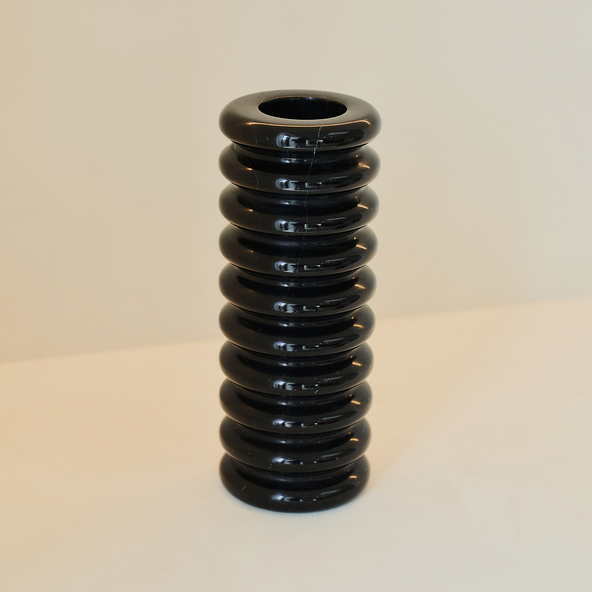 Varella - Large Black Marble Ribbed Decorative Vase 25cm