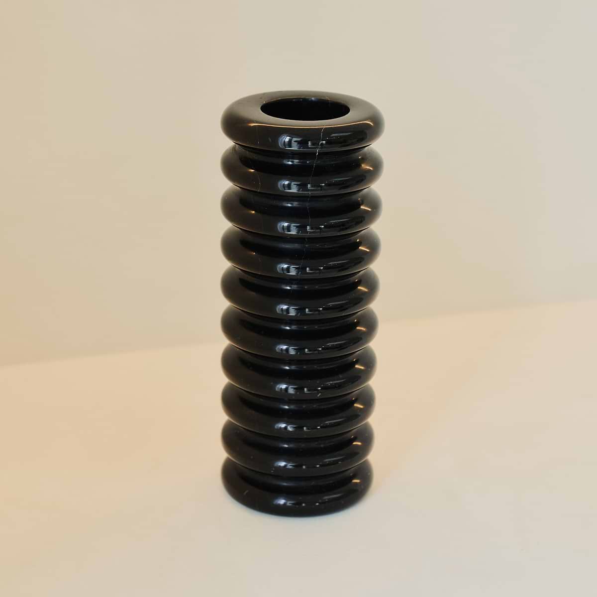 Varella - Large Black Marble Ribbed Decorative Vase 25cm