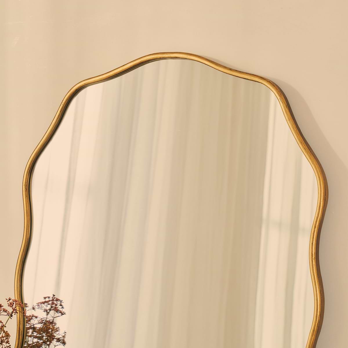 Sabrina - Gold Wavy Arched Metal Overmantle Mirror 100cm x 70cm